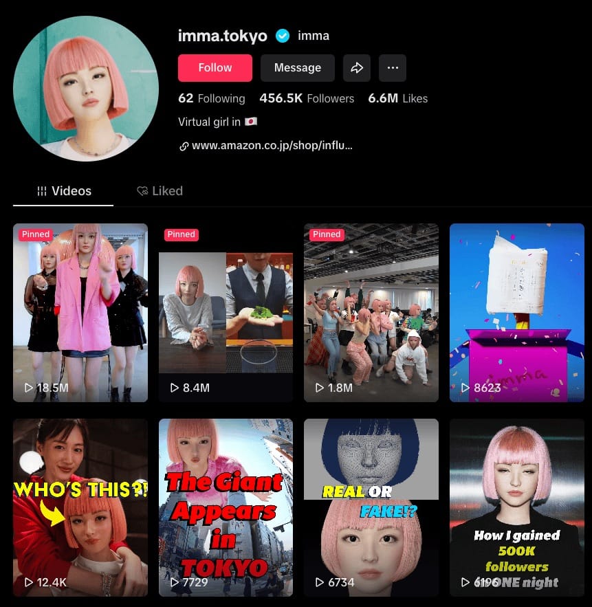 Imma virtual Japanese girl with pink hair creating viral content and brand partnerships