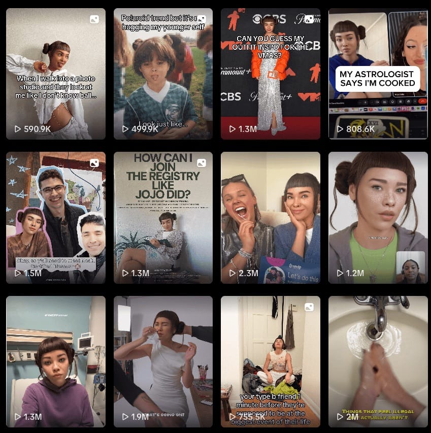 Lil Miquela virtual influencer profile showcasing fashion and lifestyle content on social media